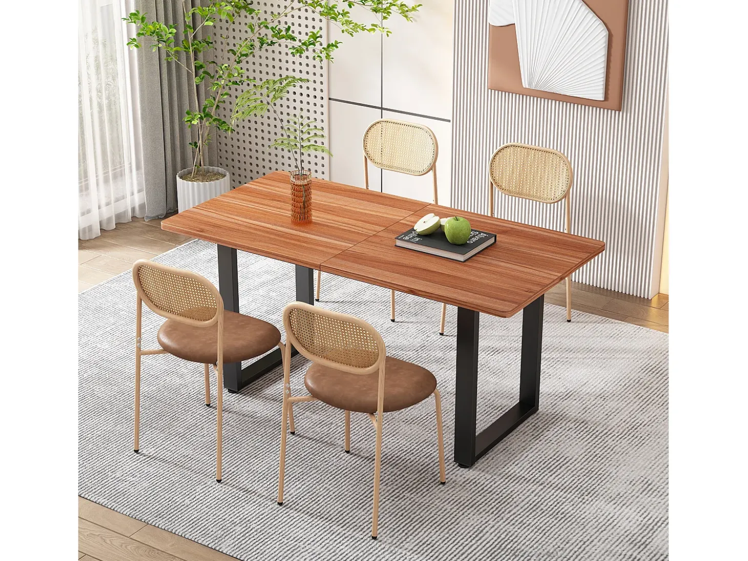 Juego de 6 sillas de comedor, silla de ocio de terciopelo, con patas de metal, ratán, color marrón