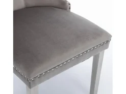 Juego de 2 sillas de comedor - Sillas con respaldo acolchado y patas de acero inoxidable plateado - con ribete tachonado - terciopelo gris