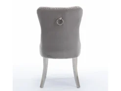 Juego de 2 sillas de comedor - Sillas con respaldo acolchado y patas de acero inoxidable plateado - con ribete tachonado - terciopelo gris
