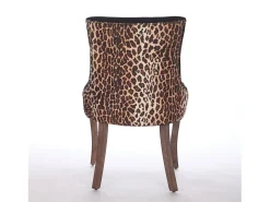 Juego de 2 sillas de comedor - patas de madera maciza con remaches de bronce, estampado de leopardo - chenilla