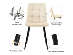 Juego de 4 sillas de comedor, beige, diseño de silla tapizada con respaldo, terciopelo, estructura de metal