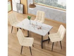 Juego de 4 sillas de comedor, beige, diseño de silla tapizada con respaldo, terciopelo, estructura de metal