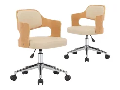 Juego de 2 Sillas de comedor giratorias madera curvada cuero crema ES259281