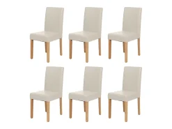 Juego de 6 sillas de comedor Littau de piel sintética, polipiel, blanca, patas claras