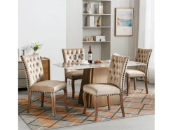 Juego de 4 sillas de comedor - silla de comedor de terciopelo color camel - con respaldo acolchado y patas de madera