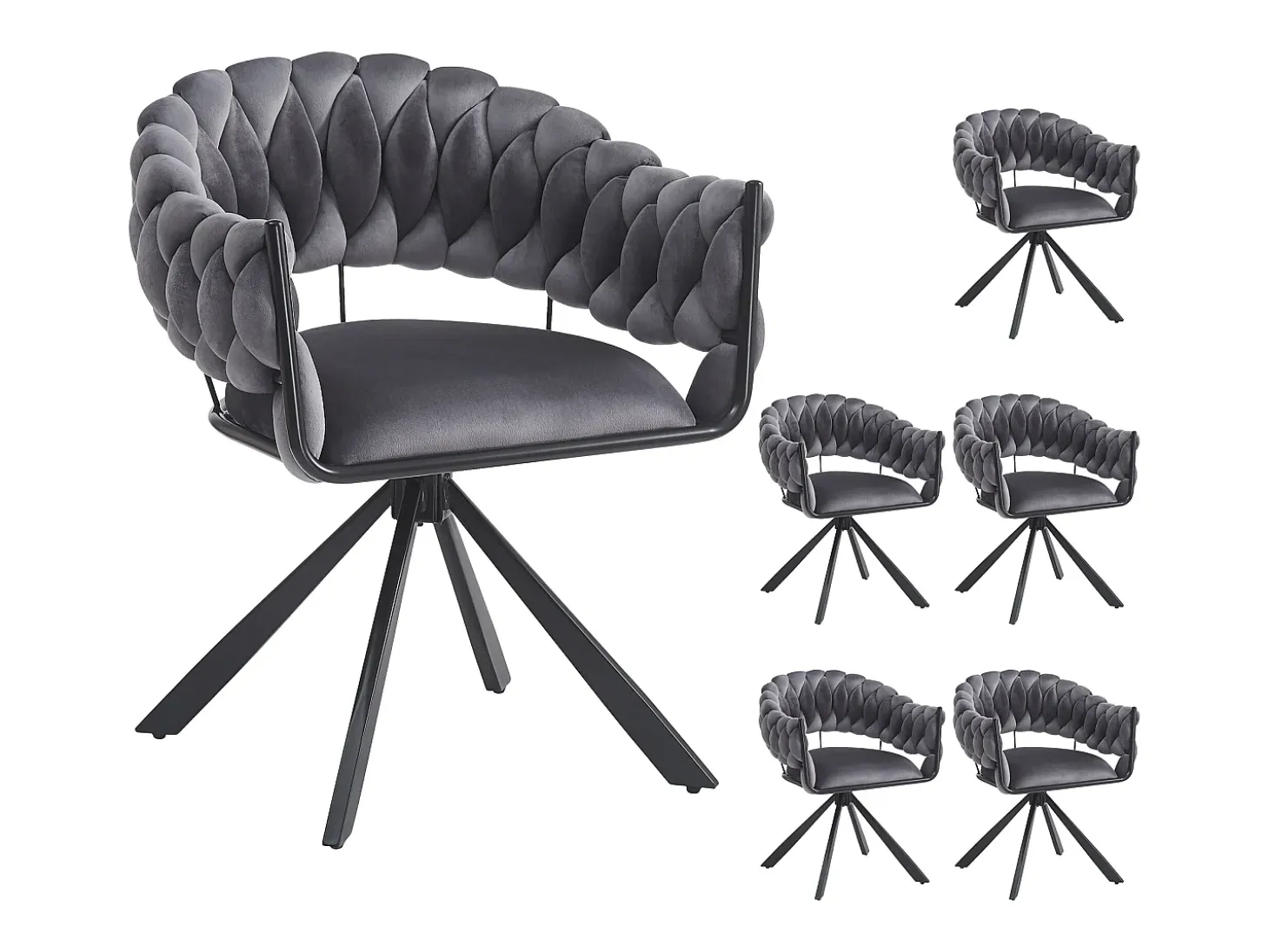 Juego de 6 sillas de comedor de terciopelo gris con respaldo tapizado y patas metálicas en forma de garra