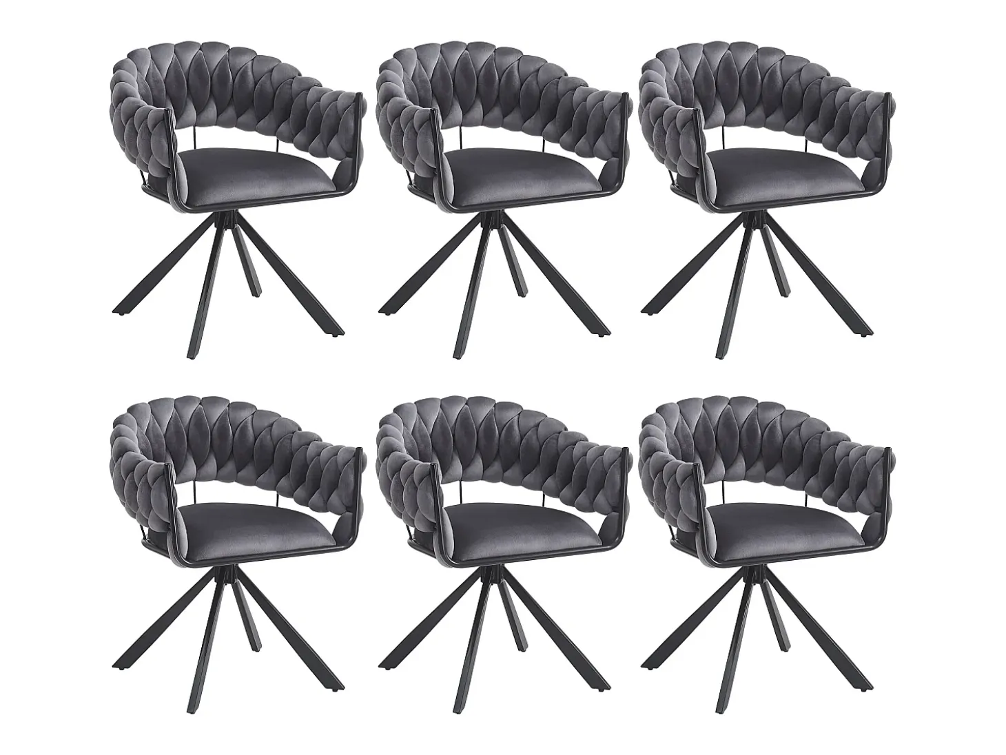 Juego de 6 sillas de comedor de terciopelo gris con respaldo tapizado y patas metálicas en forma de garra