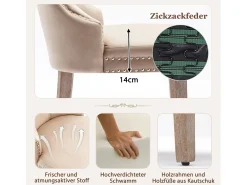 Juego de 2 sillas de comedor - Detalles remachados - Patas de madera maciza - Terciopelo - Beige