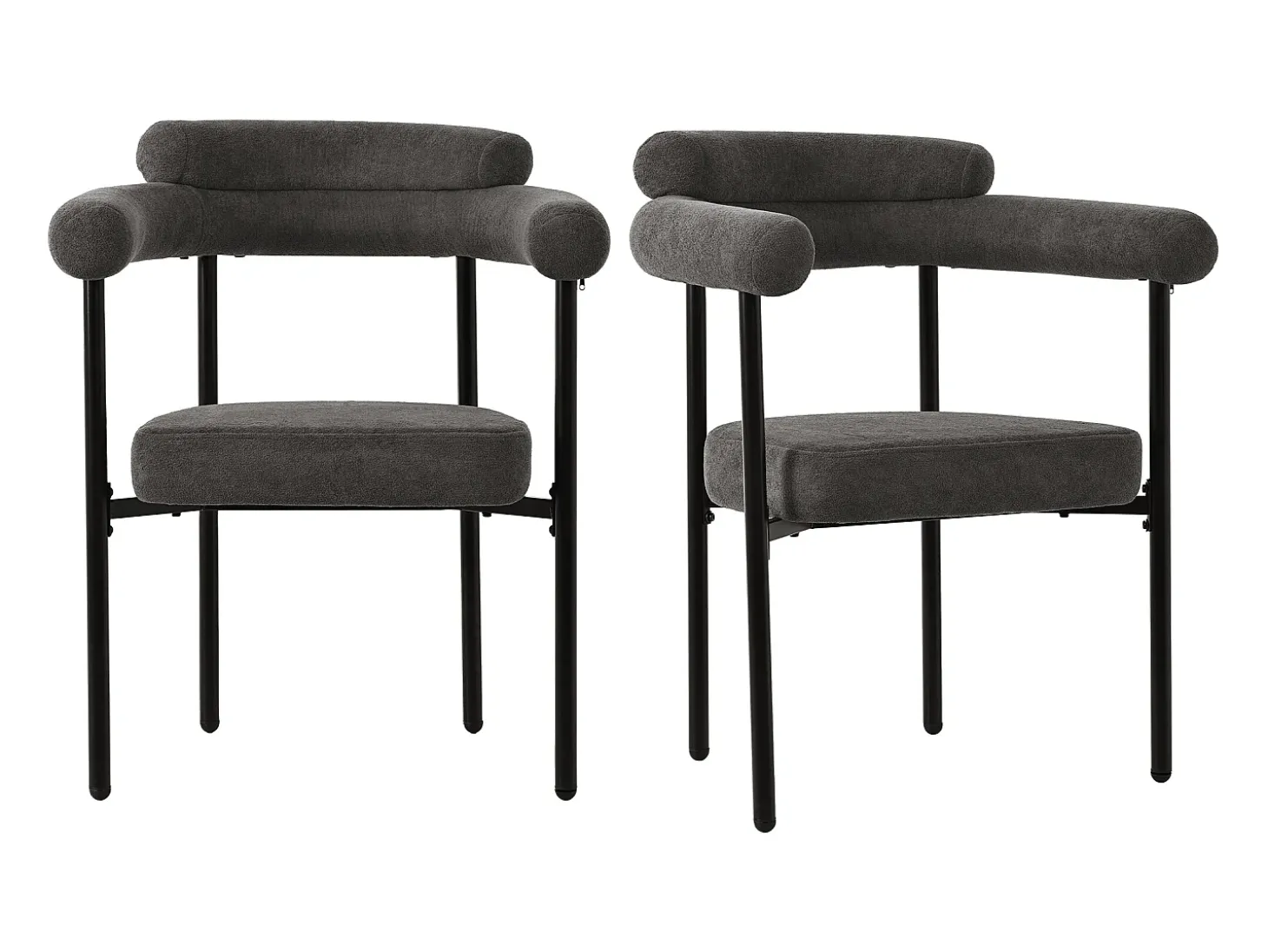 Juego de 2 sillas de comedor con respaldo en aro y reposabrazos - tejido de felpa gris oscuro
