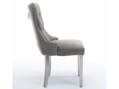 Juego de 2 sillas de comedor en terciopelo gris con respaldo acolchado y patas de metal plateado