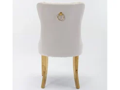 Juego de 2 sillas de comedor en terciopelo beige con respaldo acolchado y patas de metal dorado