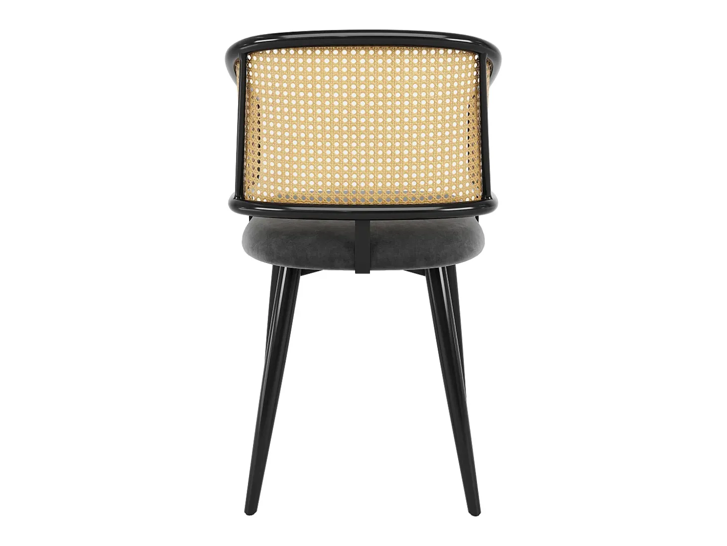 Juego de 6 sillas de comedor de terciopelo y ratán con patas de metal imitación madera – gris