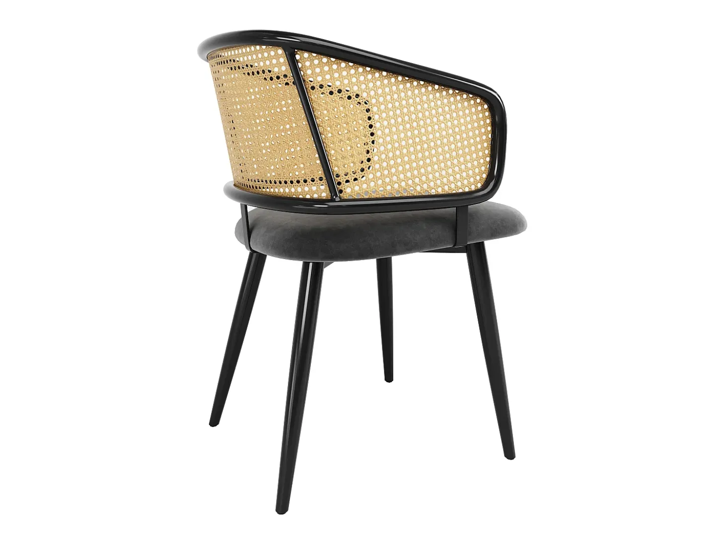 Juego de 6 sillas de comedor de terciopelo y ratán con patas de metal imitación madera – gris