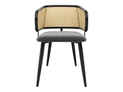Juego de 6 sillas de comedor de terciopelo y ratán con patas de metal imitación madera – gris