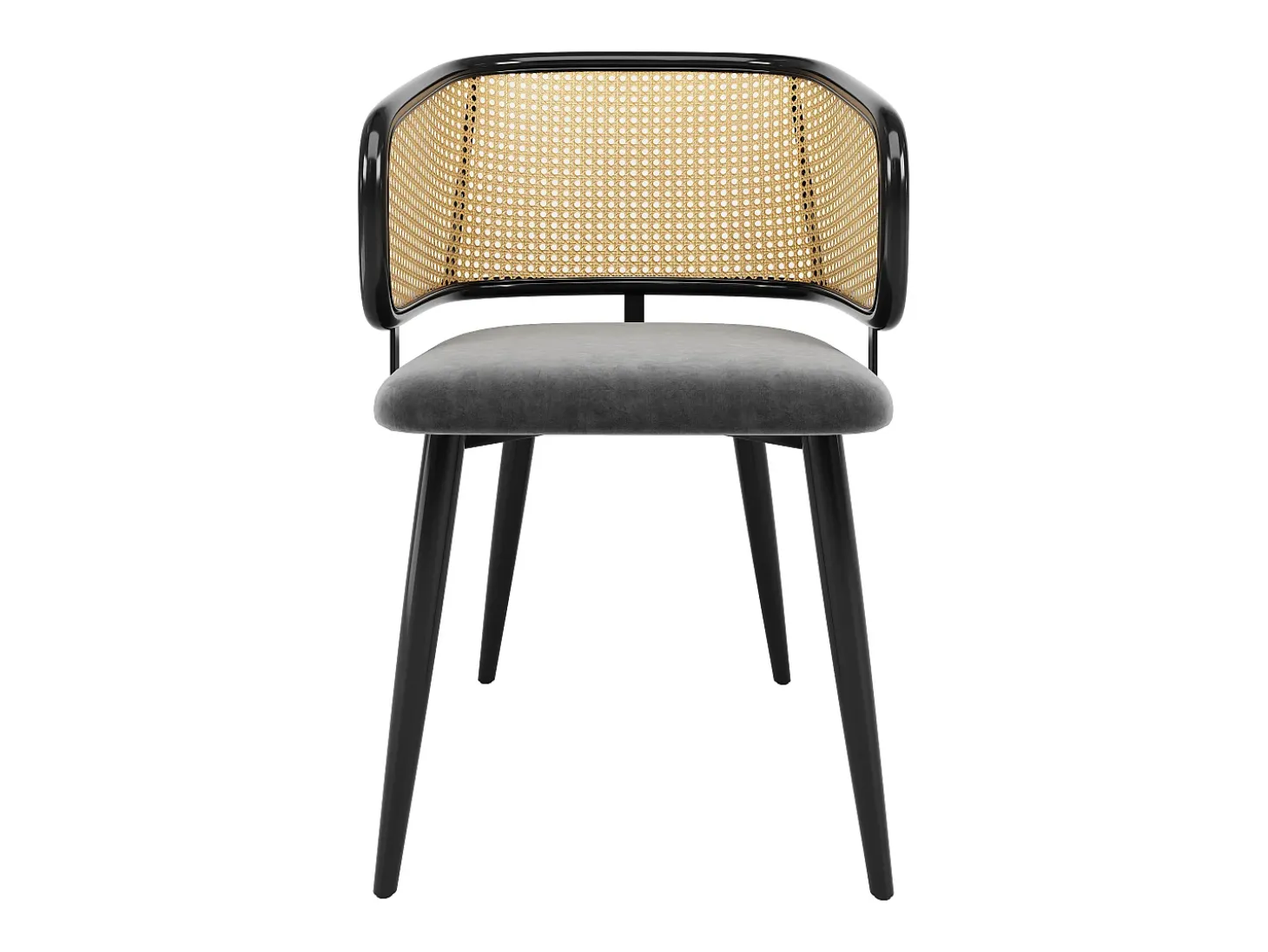 Juego de 6 sillas de comedor de terciopelo y ratán con patas de metal imitación madera – gris