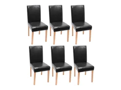 Juego de 6 sillas de comedor Littau de piel sintética, polipiel, negra, patas claras
