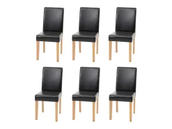 Juego de 6 sillas de comedor Littau de piel sintética, polipiel, negra, patas claras