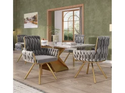 Juego de 4 sillas de comedor de terciopelo, sillón giratorio, diseño moderno, estructura de metal, gris (L 64,77 x An 63,5 x Al 50,8 cm)