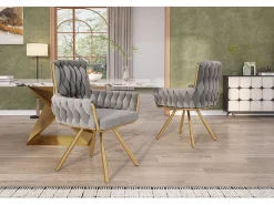 Juego de 4 sillas de comedor de terciopelo, sillón giratorio, diseño moderno, estructura de metal, gris (L 64,77 x An 63,5 x Al 50,8 cm)