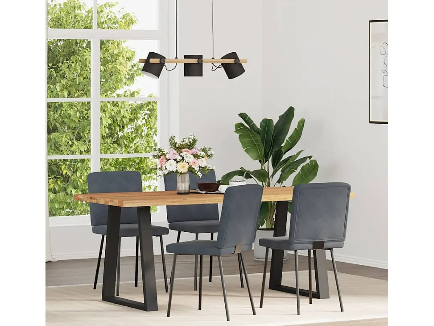 Juego de 4 sillas de comedor en terciopelo gris oscuro