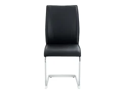 Juego de 4 sillas de comedor con patas de metal plateadas y piel sintética negra.