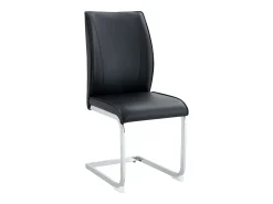 Juego de 4 sillas de comedor con patas de metal plateadas y piel sintética negra.