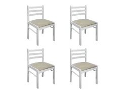 Juego de 4 Sillas de comedor madera maciza caucho terciopelo blanco ES973377