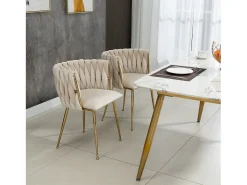 Juego de 2 sillas de comedor - 55,5 x 50 x 74 cm - patas de metal dorado + cojines suaves - terciopelo - marfil