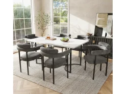 Juego de 4 sillas de comedor gris oscuro - Silla de comedor con respaldo y reposabrazos - ante - patas de metal negro