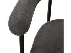 Juego de 4 sillas de comedor gris oscuro - Silla de comedor con respaldo y reposabrazos - ante - patas de metal negro