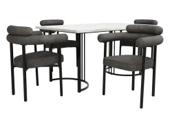 Juego de 4 sillas de comedor gris oscuro - Silla de comedor con respaldo y reposabrazos - ante - patas de metal negro