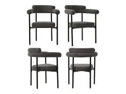 Juego de 4 sillas de comedor gris oscuro - Silla de comedor con respaldo y reposabrazos - ante - patas de metal negro