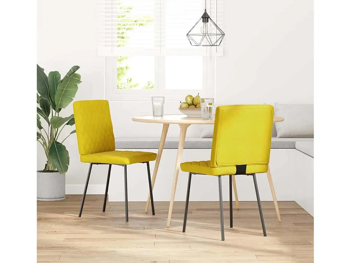 Juego de 2 sillas de comedor de terciopelo amarillo