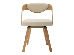 Juego de 6 sillas de comedor de madera curvada color crema y piel sintética.