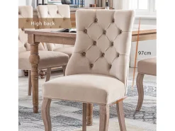 Juego de 4 sillas de comedor de terciopelo para cocina y salón, respaldo alto con botones y base de madera maciza, color beige (53 x 61 x 91 cm)