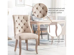 Juego de 4 sillas de comedor de terciopelo para cocina y salón, respaldo alto con botones y base de madera maciza, color beige (53 x 61 x 91 cm)