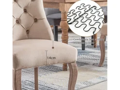 Juego de 4 sillas de comedor de terciopelo para cocina y salón, respaldo alto con botones y base de madera maciza, color beige (53 x 61 x 91 cm)