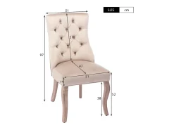 Juego de 4 sillas de comedor de terciopelo para cocina y salón, respaldo alto con botones y base de madera maciza, color beige (53 x 61 x 91 cm)