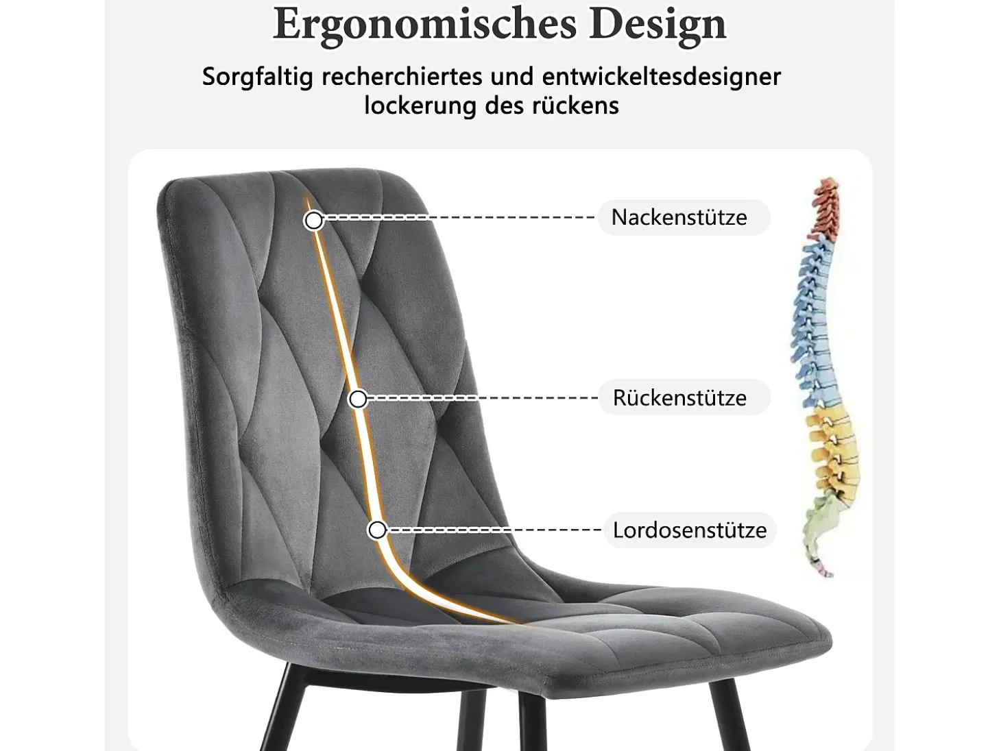 Juego de 4 sillas de comedor - sillas de salón con respaldo - asiento de terciopelo y patas de metal - gris