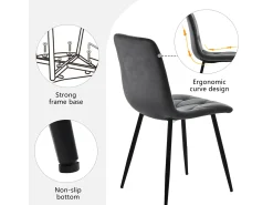Juego de 4 sillas de comedor - sillas de salón con respaldo - asiento de terciopelo y patas de metal - gris