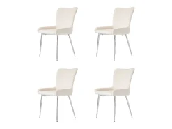 Juego de 4 sillas de comedor - terciopelo beige - con patas y respaldo plateados - para comedor y dormitorio