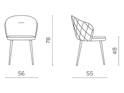 Juego de 2 sillas de comedor "Claris" en tejido gris claro acolchado cm 56x55 78h