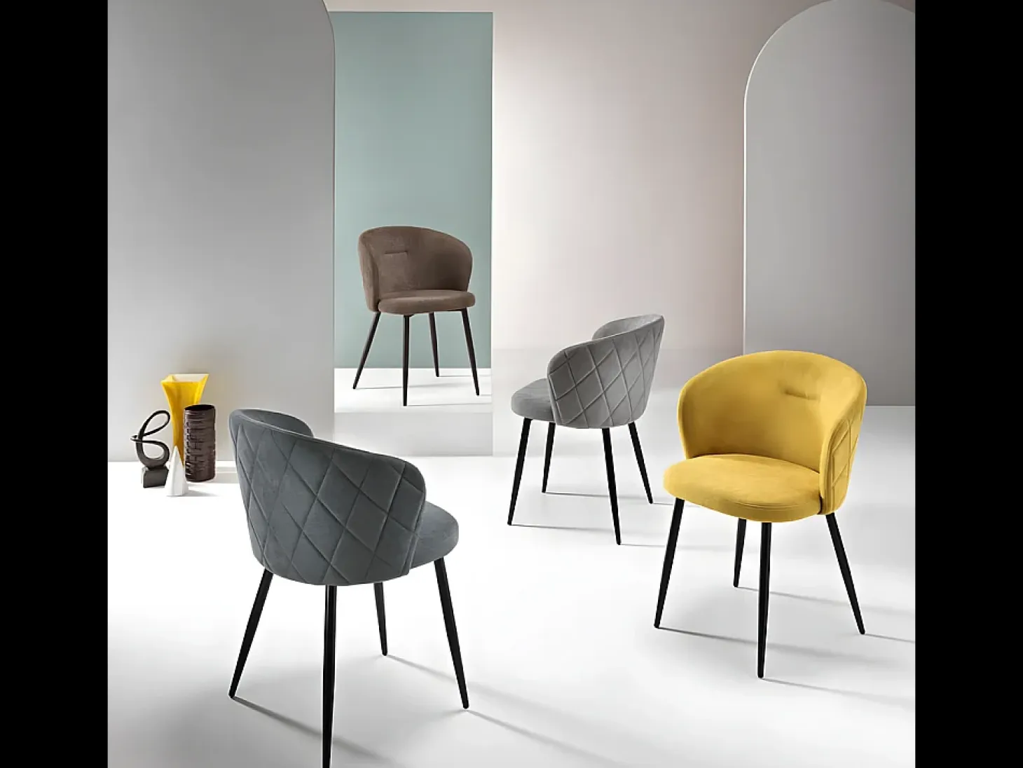Juego de 2 sillas de comedor "Claris" en tejido gris claro acolchado cm 56x55 78h