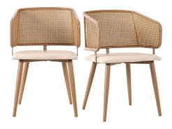 Juego de 6 sillas de comedor de polipiel con respaldo de ratán y patas de metal efecto madera – beige/marrón