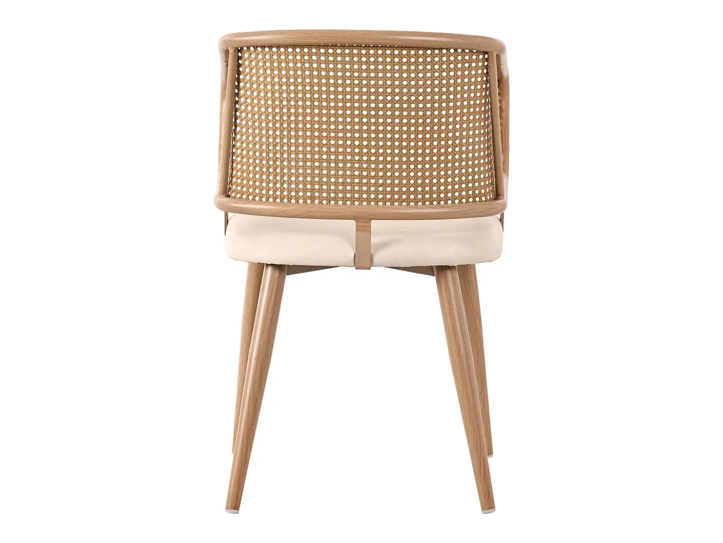 Juego de 6 sillas de comedor de polipiel con respaldo de ratán y patas de metal efecto madera – beige/marrón