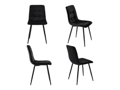 Juego de 4 sillas de comedor de terciopelo negro, tapizadas, estructura de metal, diseño contemporáneo.