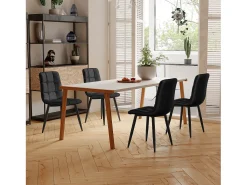 Juego de 4 sillas de comedor de terciopelo negro, tapizadas, estructura de metal, diseño contemporáneo.