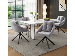 Juego de 2 sillas de comedor de terciopelo - 79 x 51,5 x 51,5 cm - Elegantes y cómodas sillas giratorias - con cojines - Gris