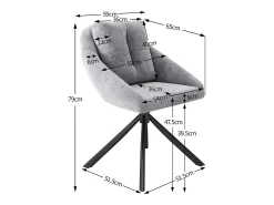 Juego de 2 sillas de comedor de terciopelo - 79 x 51,5 x 51,5 cm - Elegantes y cómodas sillas giratorias - con cojines - Gris