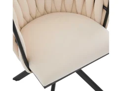 Juego de 2 sillas de comedor de terciopelo marfil con función giratoria y patas de metal negro